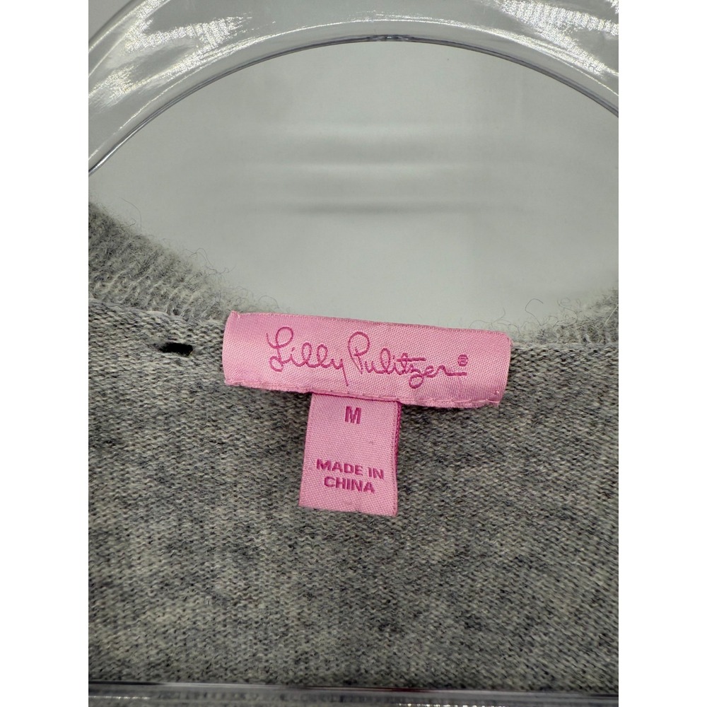 Lilly Pulitzer Cardigan Sweater Size M Gray 100% Cashmere Quiet‎ Luxury Comfort - Picture 2 of 10